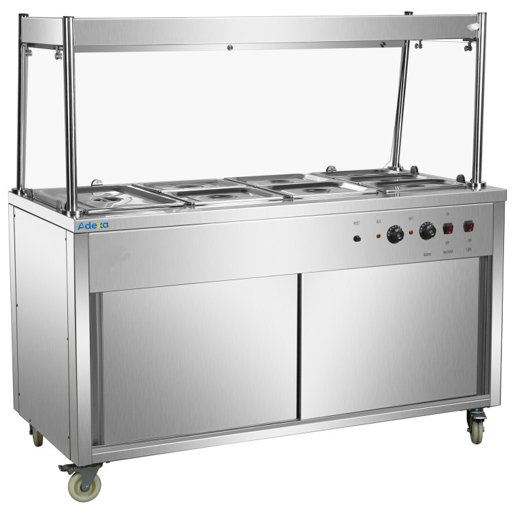 Commercial Mobile Bain Marie Food Service Counter with Hot Cupboard and Heated Gantry | CaterEq CEHXHYH4WS