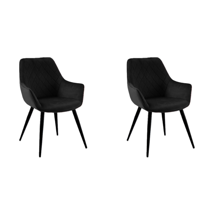 Bistro Dining Chair with Armrests Black Velvet Fabric Diamond Stitching Indoors & Outdoors 570x660x880mm | CaterEq CEHYDC041BLACK