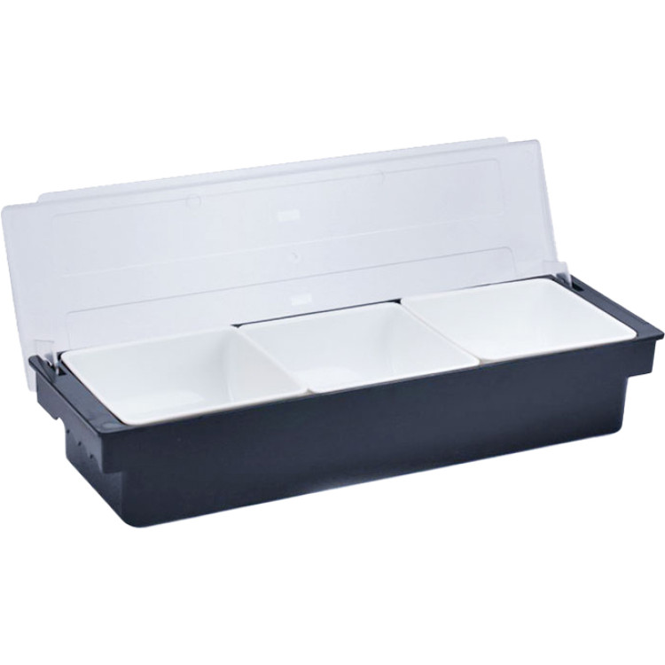 Garnish Tray / Condiment Dispenser with Lid 3 Compartments 500x160x90mm Black & White | CaterEq CEJGM102