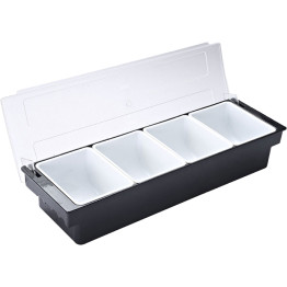 Garnish Tray / Condiment Dispenser with Lid 4 Compartments 500x160x90mm Black & White | CaterEq CEJGM104