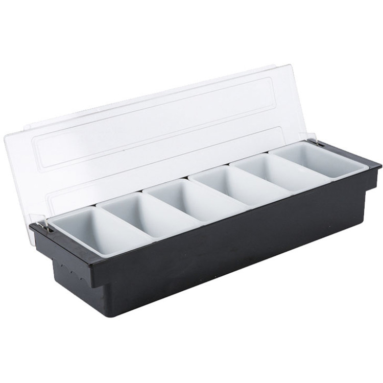 Garnish Tray / Condiment Dispenser with Lid 6 Compartments 500x160x90mm Black & White | CaterEq CEJGM108