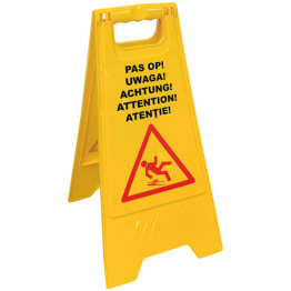 Yellow Caution Wet Floor Sign Multilingual Foldable Safety A-Board 620x300mm | CaterEq CEJGM1202