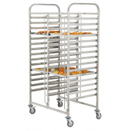 Double Rack/Tray/Pan Trolley Stainless Steel Bakery 600×400mm 15×2 Tier 900×820×1700mm| CaterEq CEJSN242