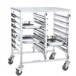 Double GN Pan Trolley Stainless Steel With Table 1/1 GN 7×2 Tier 740×550×950mm | CaterEq CEJSN254