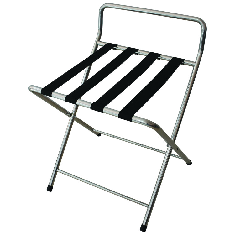 Commercial Folding Stainless Steel Luggage Rack / Suitcase Stand with 4 Straps | CaterEq CEJSN302