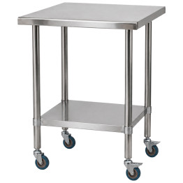 Commercial Stainless Steel Mobile Work Table with Undershelf & Castors 600x600x900mm | CaterEq CEJSN306