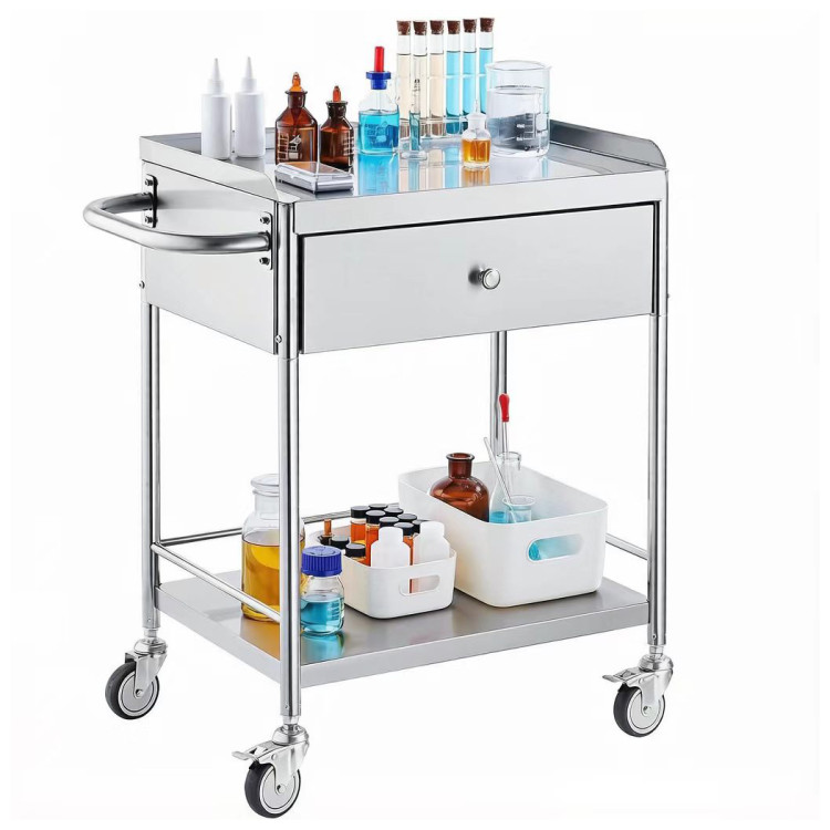 Commercial Stainless Steel Mobile Utility Trolley with Drawer, Undershelf & Castors 711x422x785mm | CaterEq CEJSN336