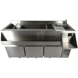 3 Door Counter Fridge with Cocktail Station Top, Ice Bin and Sink 1795×718×955mm | CaterEq CEJTA504