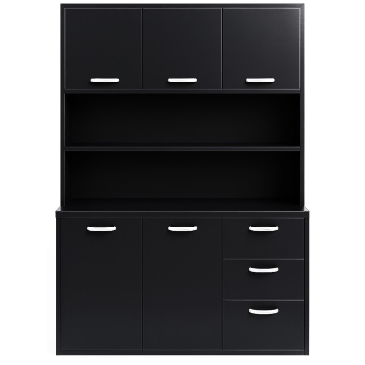 Heavy Duty Steel Upright Storage Cabinet with 4 Doors and 3 Drawers, 1900x1190mm Black | CaterEq CEJYKM03BLACK