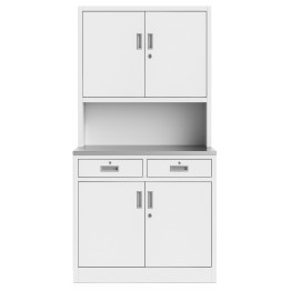 Heavy Duty Steel Upright Storage Cabinet with 4 Doors and 2 Drawers, 1850x900mm White | CaterEq CEJYM1WHITE