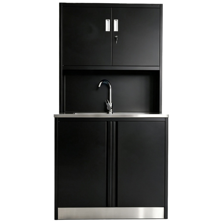 Heavy Duty Steel Upright Cabinet with Integrated Sink and 4 Doors, 1850x900mm Black | CaterEq CEJYM4BLACK