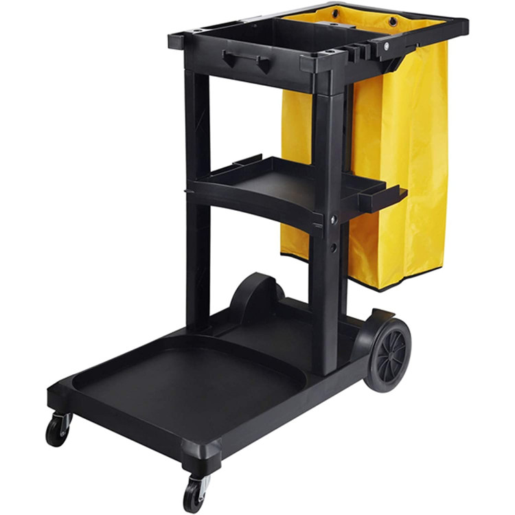 Professional Janitor/Cleaning Trolley Black with Lid 1200x520x990mm - CEJYXMC301BLACK