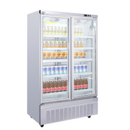 Commercial Upright Display Refrigerator 1035 Litres 2 Glass Doors 5 Shelves Ventilated Cooling 1250x740x2100mm - CEKOBE202