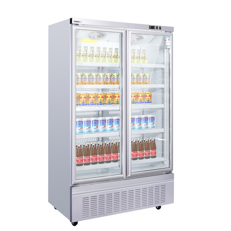 Commercial Upright Display Refrigerator 1035 Litres 2 Glass Doors 5 Shelves Ventilated Cooling 1250x740x2100mm - CEKOBE202