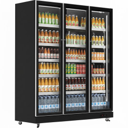 B GRADE Commercial Upright Display Refrigerator 1050 Litres 3 Glass Doors 5 Shelves Ventilated Cooling 1650x600x1985mm | CaterEq KOBE208 B GRADE 