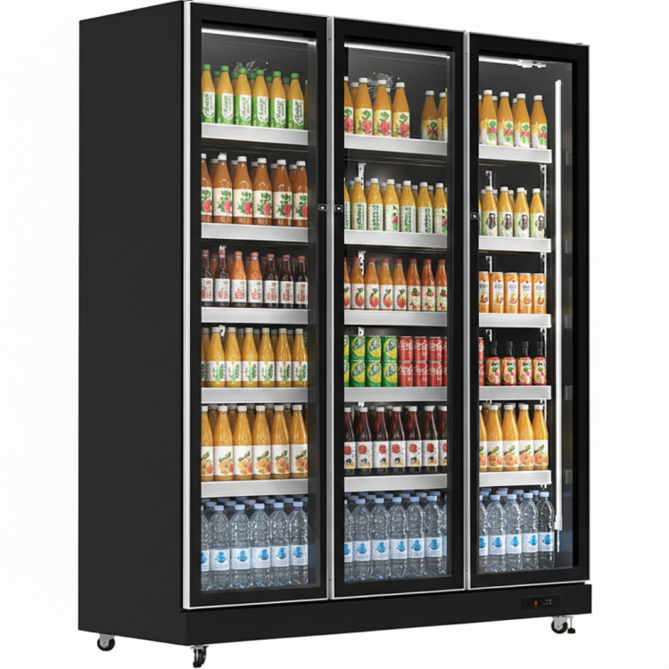 B GRADE Commercial Upright Display Refrigerator 1050 Litres 3 Glass Doors 5 Shelves Ventilated Cooling 1650x600x1985mm | CaterEq KOBE208 B GRADE 