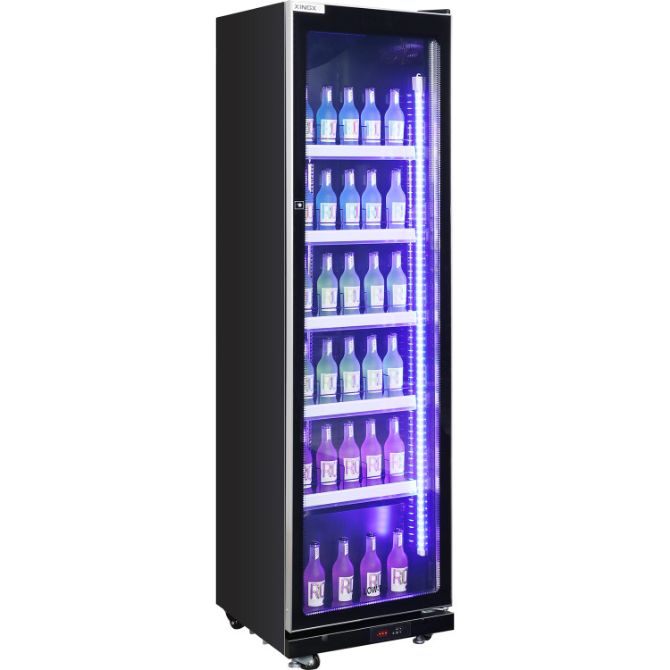 Commercial Upright Display Refrigerator 390 Litres Single Glass Door 5 Shelves Ventilated Cooling 600x635x1985mm - CEKOBE210