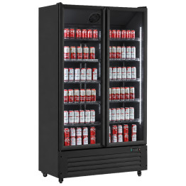 Commercial Upright Display Fridge 750L 2 Glass Doors 0–10°C Black | CaterEq CEKXG1120P