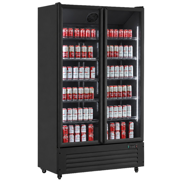 Commercial Upright Display Fridge 750L 2 Glass Doors 0–10°C Black | CaterEq CEKXG1120P