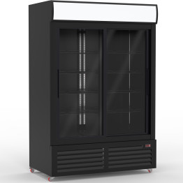 Commercial Bottle Cooler Upright 1400 litres Double Sliding Glass Door with LED Canopy in Black - CEKXG1330S
