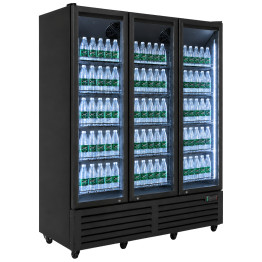 Commercial Upright Display Fridge 1160L 3 Glass Doors Black 0–10°C | CaterEq CEKXG1680P