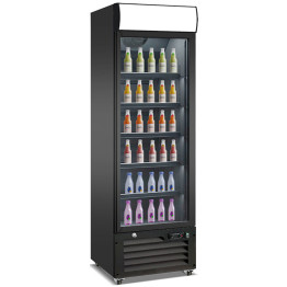 Commercial Bottle Cooler Upright 400 litres Single Glass Door with LED Canopy in Black - CEKXG400H