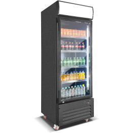 Commercial Bottle Cooler Upright 600 litres Single Glass Door with LED Canopy in Black - CEKXG600H Commercial Bottle Cooler Upright 600 litres Single Glass Door with LED Canopy in Black - CEKXG600H
