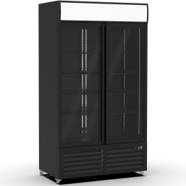 Commercial Bottle Cooler Upright 900 litres Double Glass Door with LED Canopy in Black - CEKXG900H