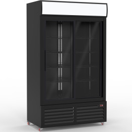 Commercial Bottle Cooler Upright 900 litres Double Glass Sliding Door with LED Canopy in Black - CEKXG900S