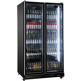 Commercial Beverage Cooler 1120 Litres Double Glass Door Fan Cooling 1120x605x1965mm Black | CaterEq CELC1120J