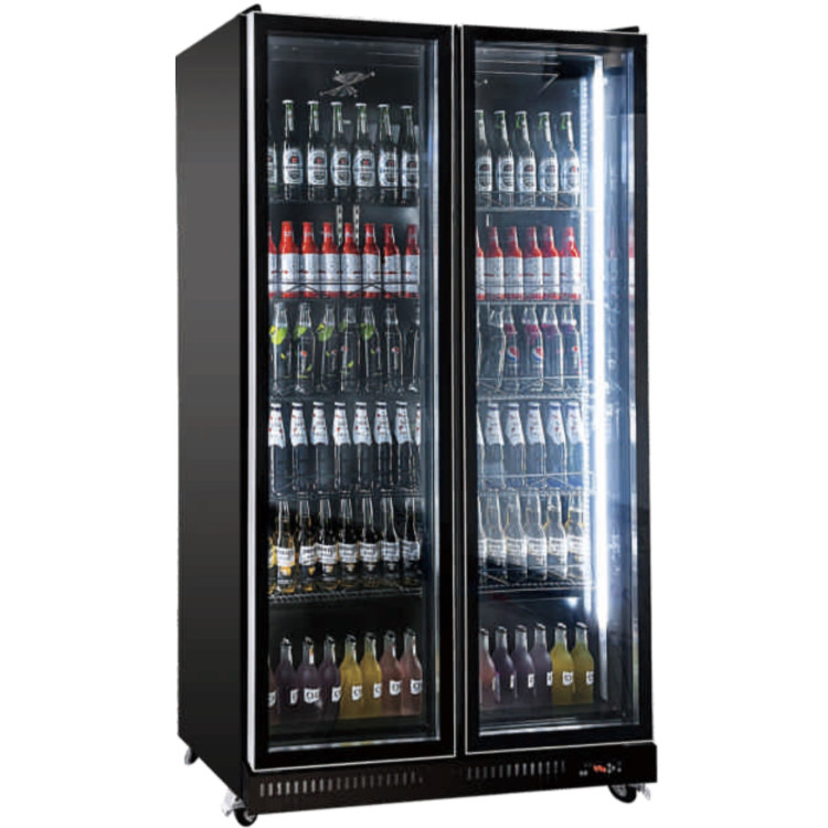 Commercial Beverage Cooler 1120 Litres Double Glass Door Fan Cooling 1120x605x1965mm Black | CaterEq CELC1120J