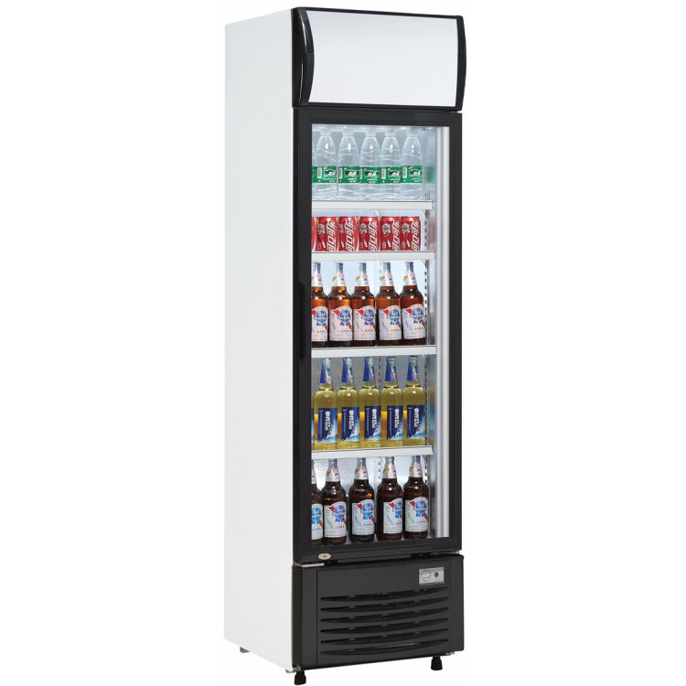 Commercial Bottle cooler Upright 282 litres Static cooling Hinged glass door Black/White Canopy light - CELG282B