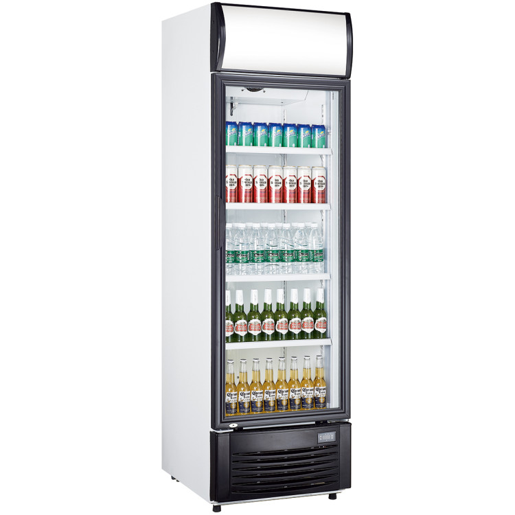 Commercial Bottle cooler Upright 382 litres Static cooling Hinged glass door Black/White Canopy light - CELG382B