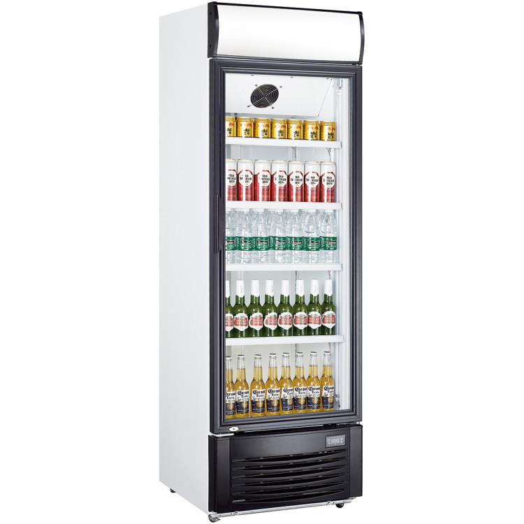 Commercial Bottle cooler Upright 430 litres Fan assisted cooling Hinged glass door Black/White Canopy light - CELG430F