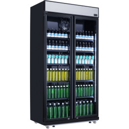 Commercial Bottle cooler Upright 773 litres Fan cooling Twin hinged doors Black Canopy Light - CELG805BBLACK