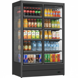 1196L Double Glass Door Multideck Upright Display Fridge – 1330 × 720 × 2030 mm Black| CaterEq CELKL204