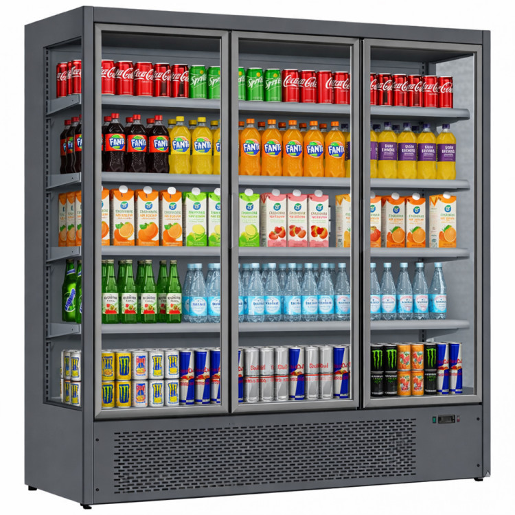 1715L Triple Glass Door Upright Display Refrigerator – 1880 × 720 × 2030 mm Grey| CaterEq CELKL212