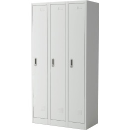 Commercial Grey Three Door Locker with Clothes Hanger, Fixed Shelf and Mirror 900x450x1800mm - CELOCKER3TW