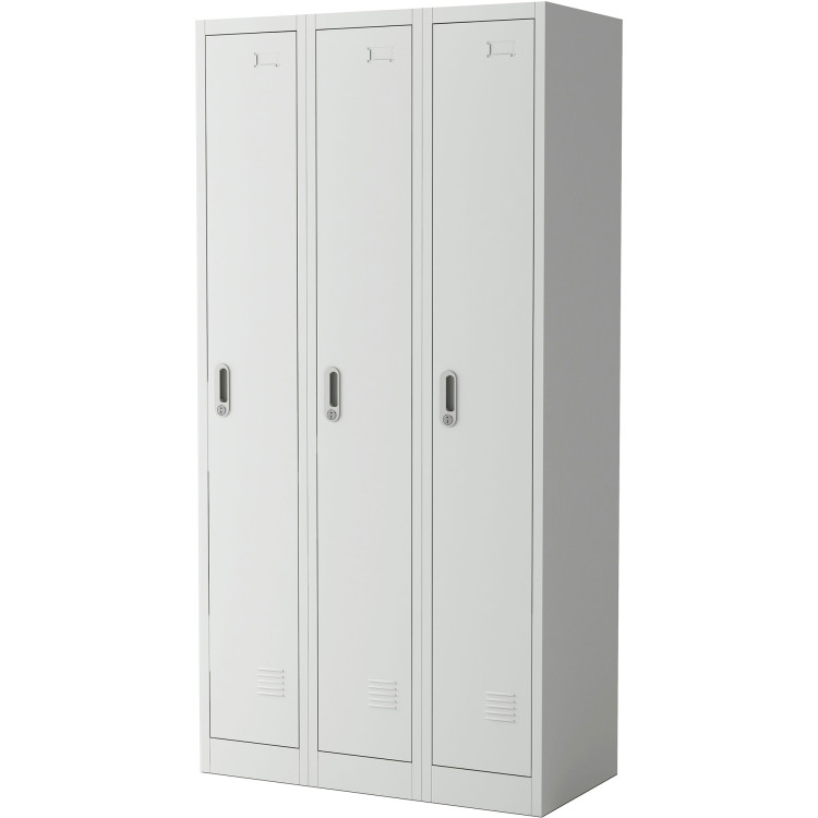 Commercial Grey Three Door Locker with Clothes Hanger, Fixed Shelf and Mirror 900x450x1800mm - CELOCKER3TW Commercial Grey Three Door Locker with Clothes Hanger, Fixed Shelf and Mirror 900x450x1800mm - CELOCKER3TW