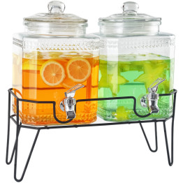 Double Glass Juice Dispenser 2 x4.5 litres with Stand - CELT003