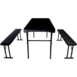 Folding Wood Grain Beer and Picnic Table with Benches Plastic - CEHQM108