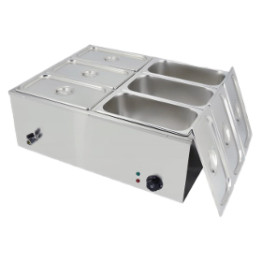 Commercial Stainless Steel Bain Marie with 6 × 1/3 GN Pans and Lids 710×568×280mm | CaterEq CEM1323