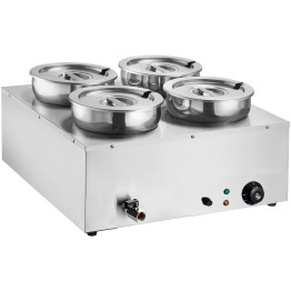 Commercial 28L Stainless Steel 4 Pot Bain Marie Soup & Sauce Warmer 580×595×375mm | CaterEq CEM847
