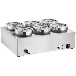 Commercial 42L Stainless Steel 6 Pot Bain Marie Soup & Sauce Warmer 865×580×375mm | CaterEq CEM867