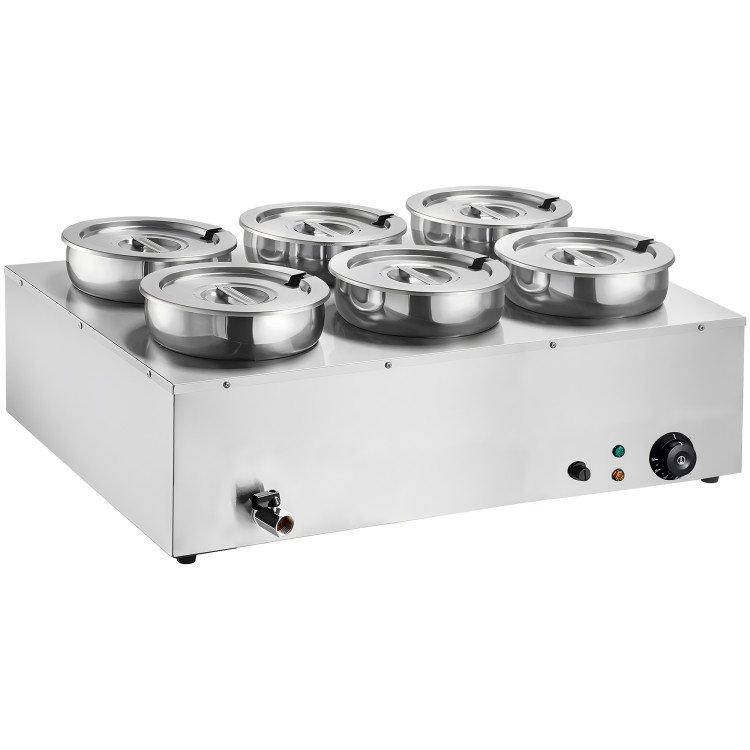 Commercial 42L Stainless Steel 6 Pot Bain Marie Soup & Sauce Warmer 865×580×375mm | CaterEq CEM867