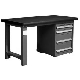 Commercial Heavy Duty Work Table with 4 Drawers 1500x750x800mm Black - CEMB80150HDT4D