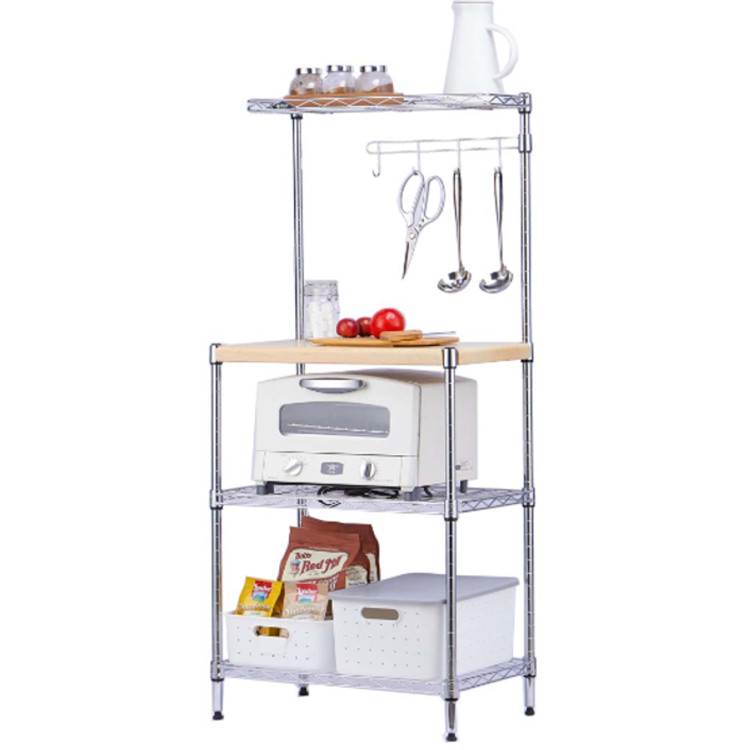 Chrome 4-Tier Kitchen Storage Rack with Wooden Countertop 550x350x1200mm | CaterEq CEMGA260 Chrome 4-Tier Kitchen Storage Rack with Wooden Countertop 550x350x1200mm | CaterEq CEMGA260