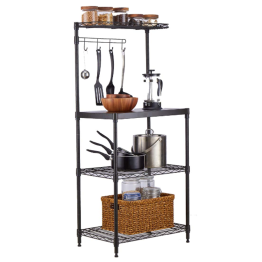 Black 4-Tier Kitchen Storage Rack with Wooden Countertop 550x350x1200mm | CaterEq CEMGA261 Black 4-Tier Kitchen Storage Rack with Wooden Countertop 550x350x1200mm | CaterEq CEMGA261
