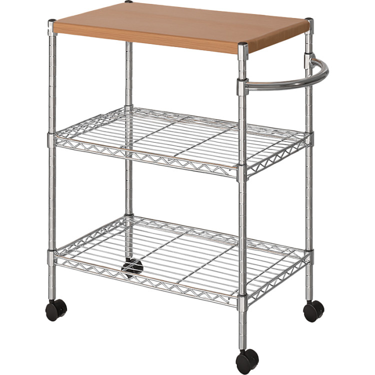 Chrome 3-Tier Utility Trolley Cart with Wooden Top 600x450x750mm | CaterEq CEMGA265 Chrome 3-Tier Utility Trolley Cart with Wooden Top 600x450x750mm | CaterEq CEMGA265