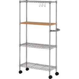 Chrome 4-Tier Utility Trolley Cart with Wooden Countertop 600x250x1200mm | CaterEq CEMGA266